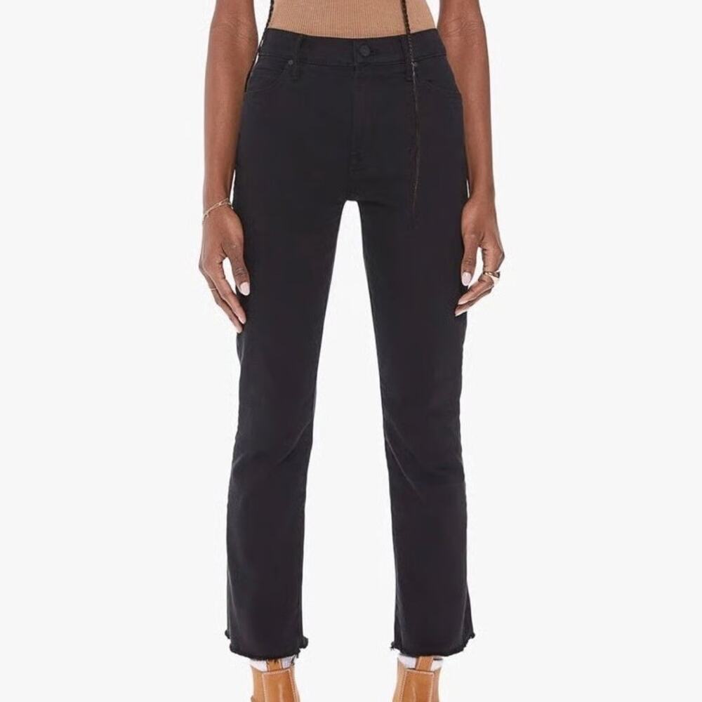MOTHER Rascal Ankle Fray in Pitch Black Straight Leg Pockets Womens Jeans 28